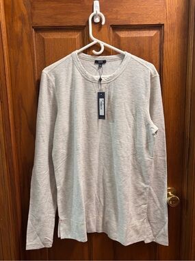 Benson Men’s Bradford Micro Stripe Long Sleeve Knit Crewneck Ecru NWT